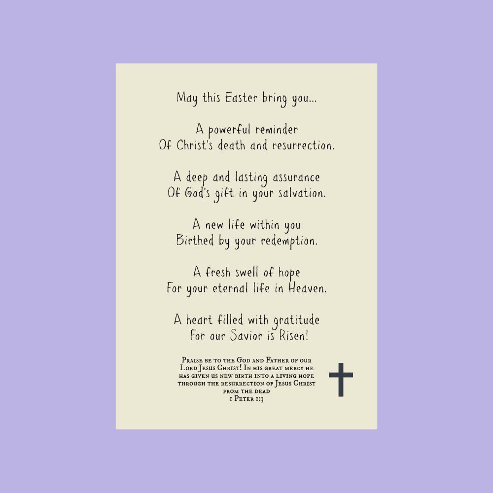 Easter Card: May this Easter bring you joy for your salvation, and hope in your redemption, all because Christ is risen!